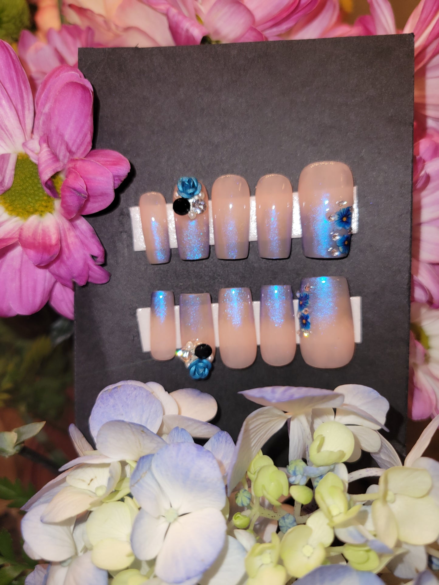 Chrome Tips Custom Reusable Glue On Press On Medium Square Nail Set