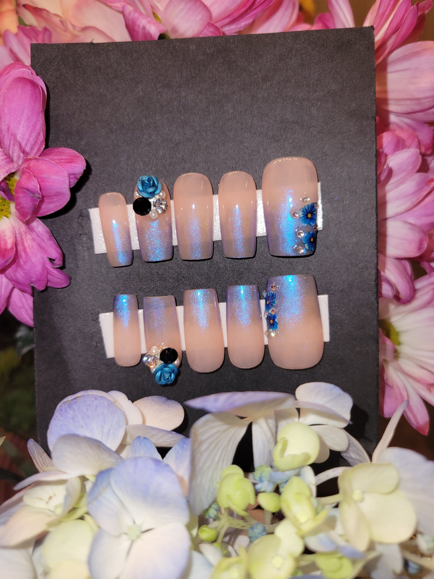 Chrome Tips Custom Reusable Glue On Press On Medium Square Nail Set