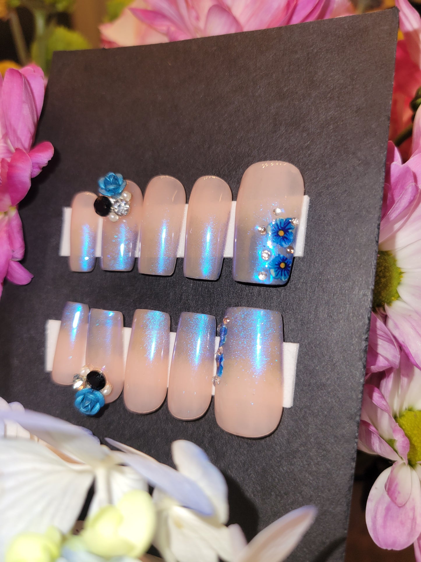 Chrome Tips Custom Reusable Glue On Press On Medium Square Nail Set
