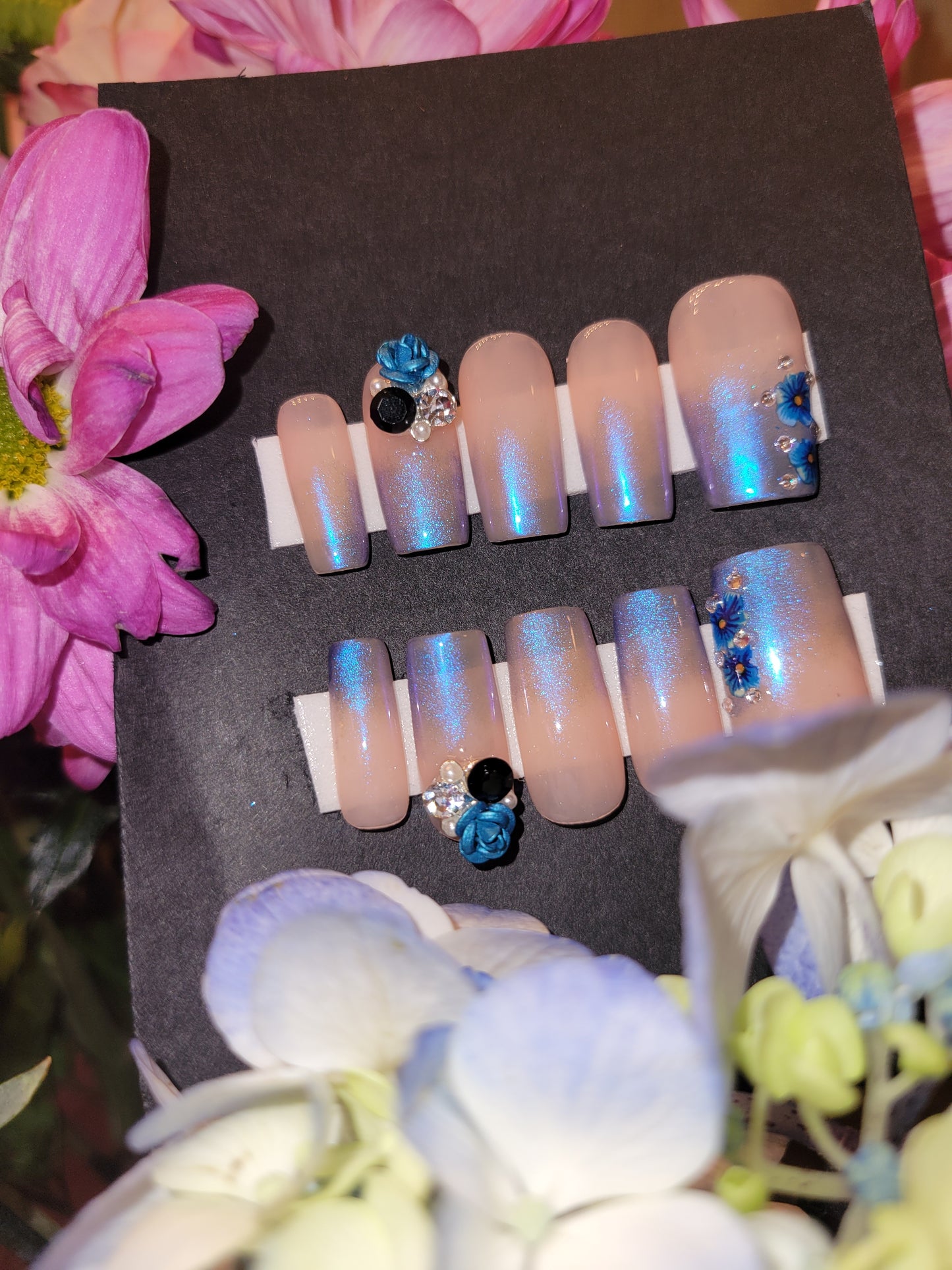 Chrome Tips Custom Reusable Glue On Press On Medium Square Nail Set