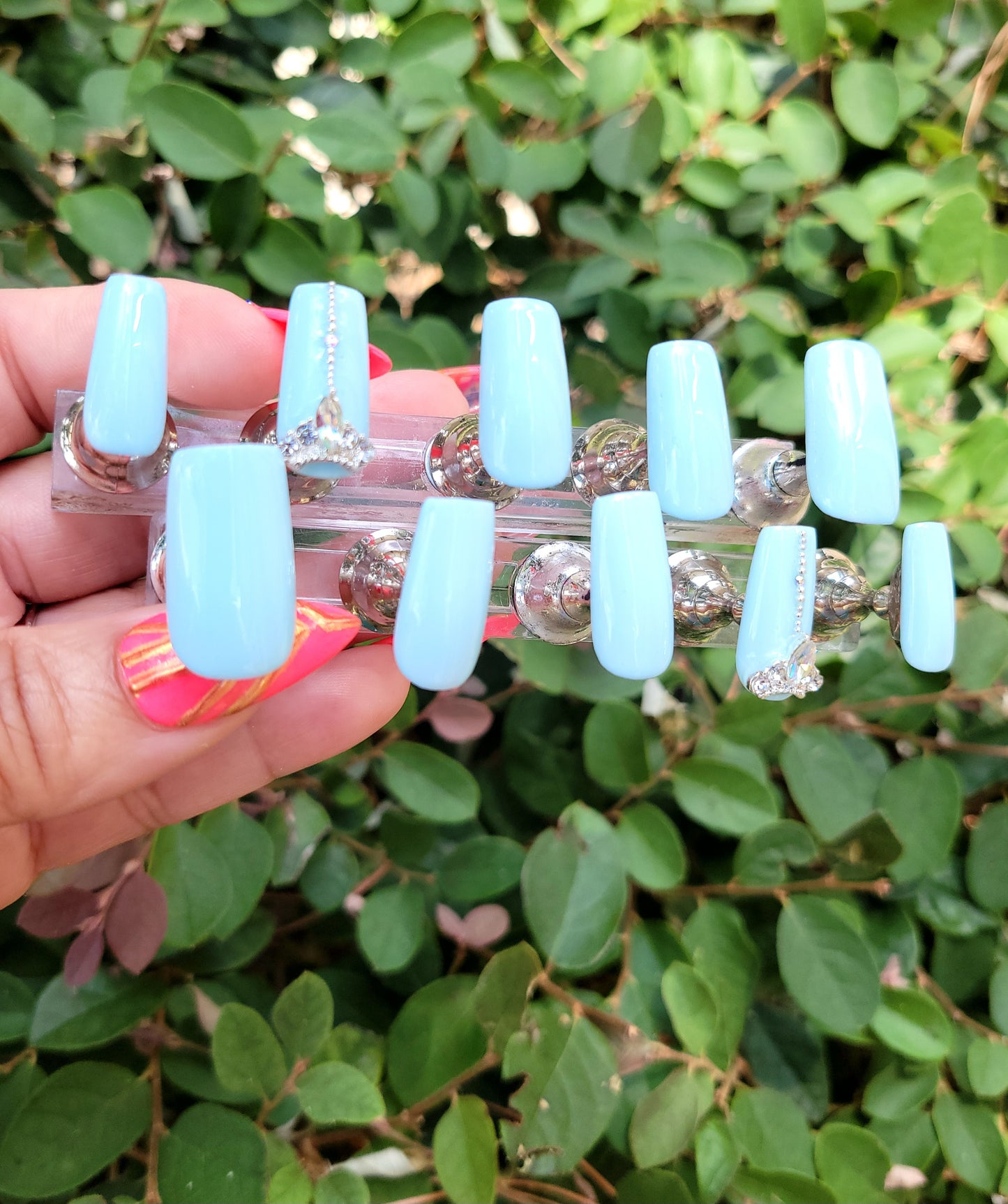 Feelin Blue Medium Length Square Custom Reusable Press On Nail Set