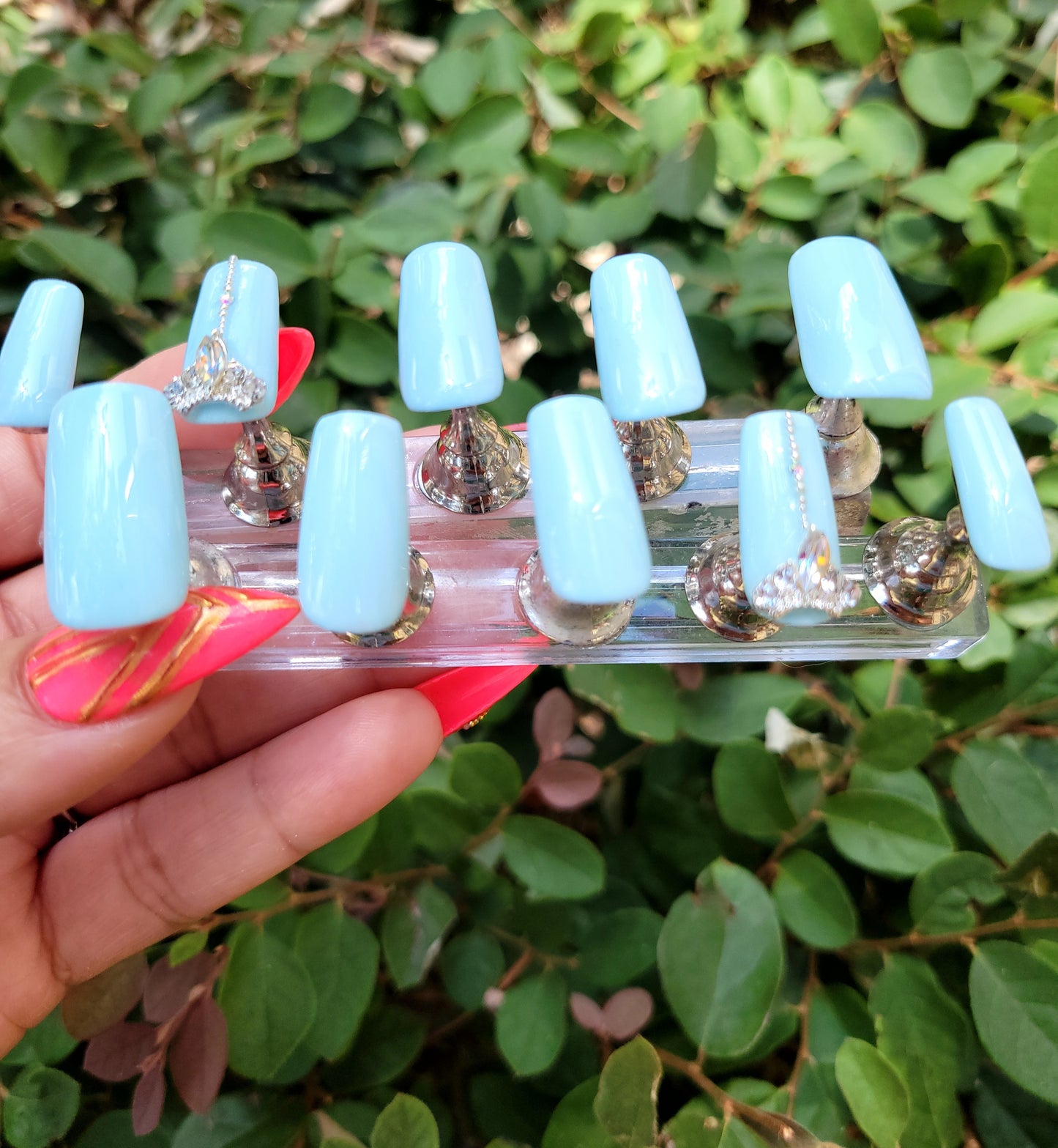 Feelin Blue Medium Length Square Custom Reusable Press On Nail Set