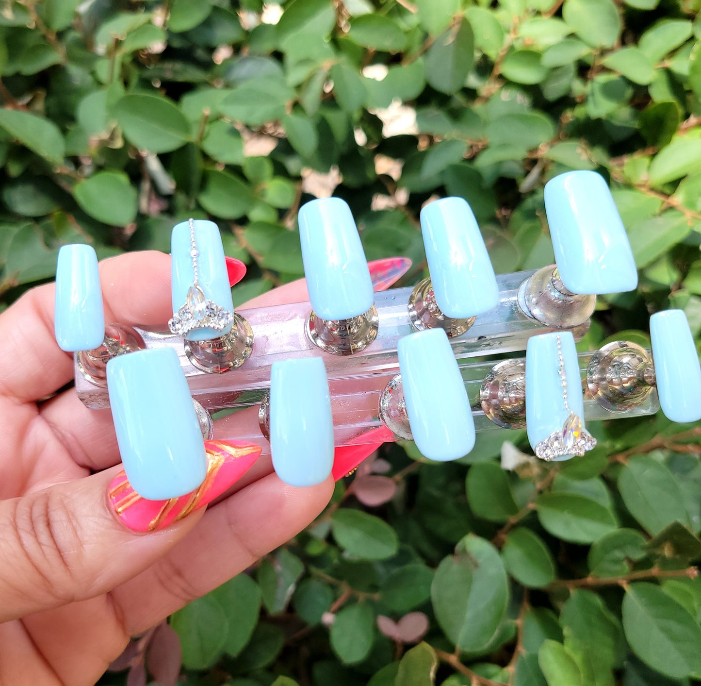 Feelin Blue Medium Length Square Custom Reusable Press On Nail Set
