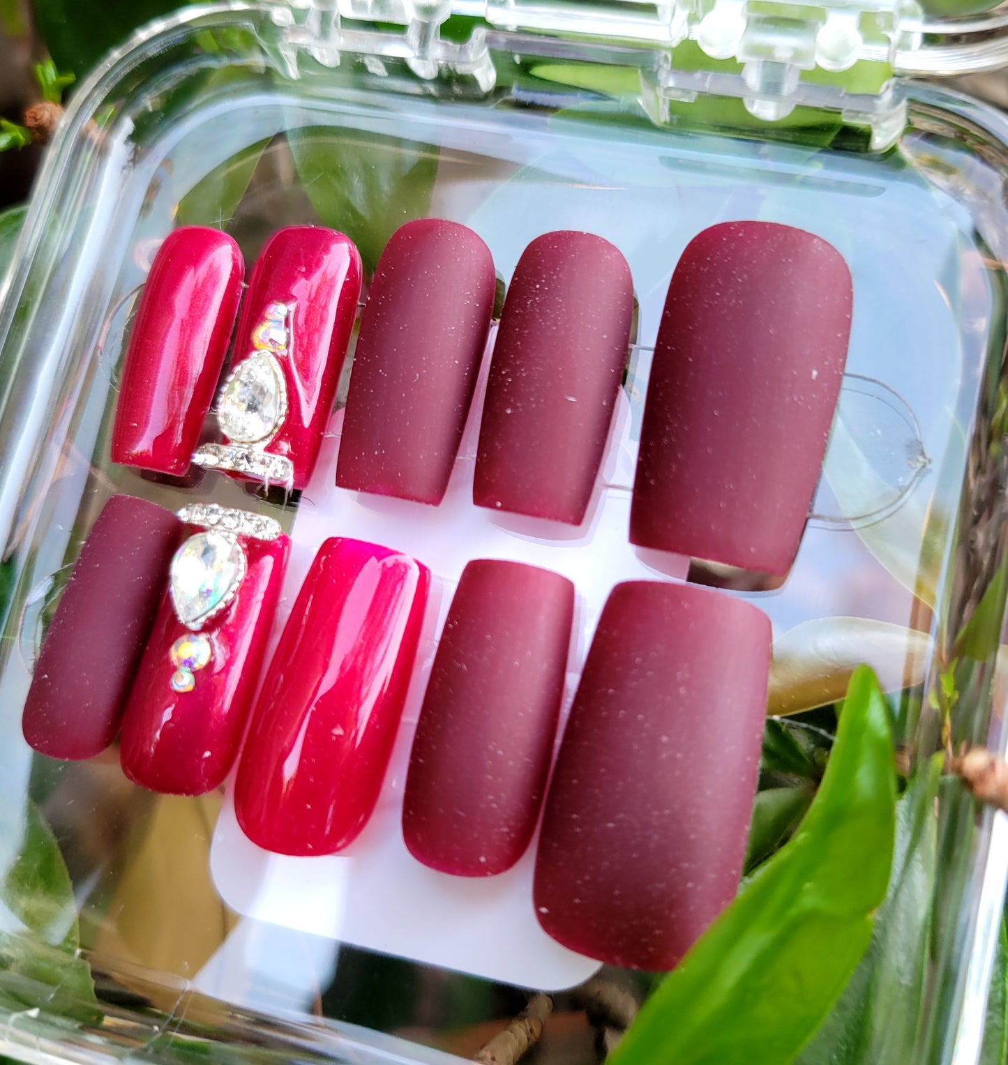 Blood Goddess Dark Red Square Custom Reusable Glue On Medium Square Gel Press On Nail Set
