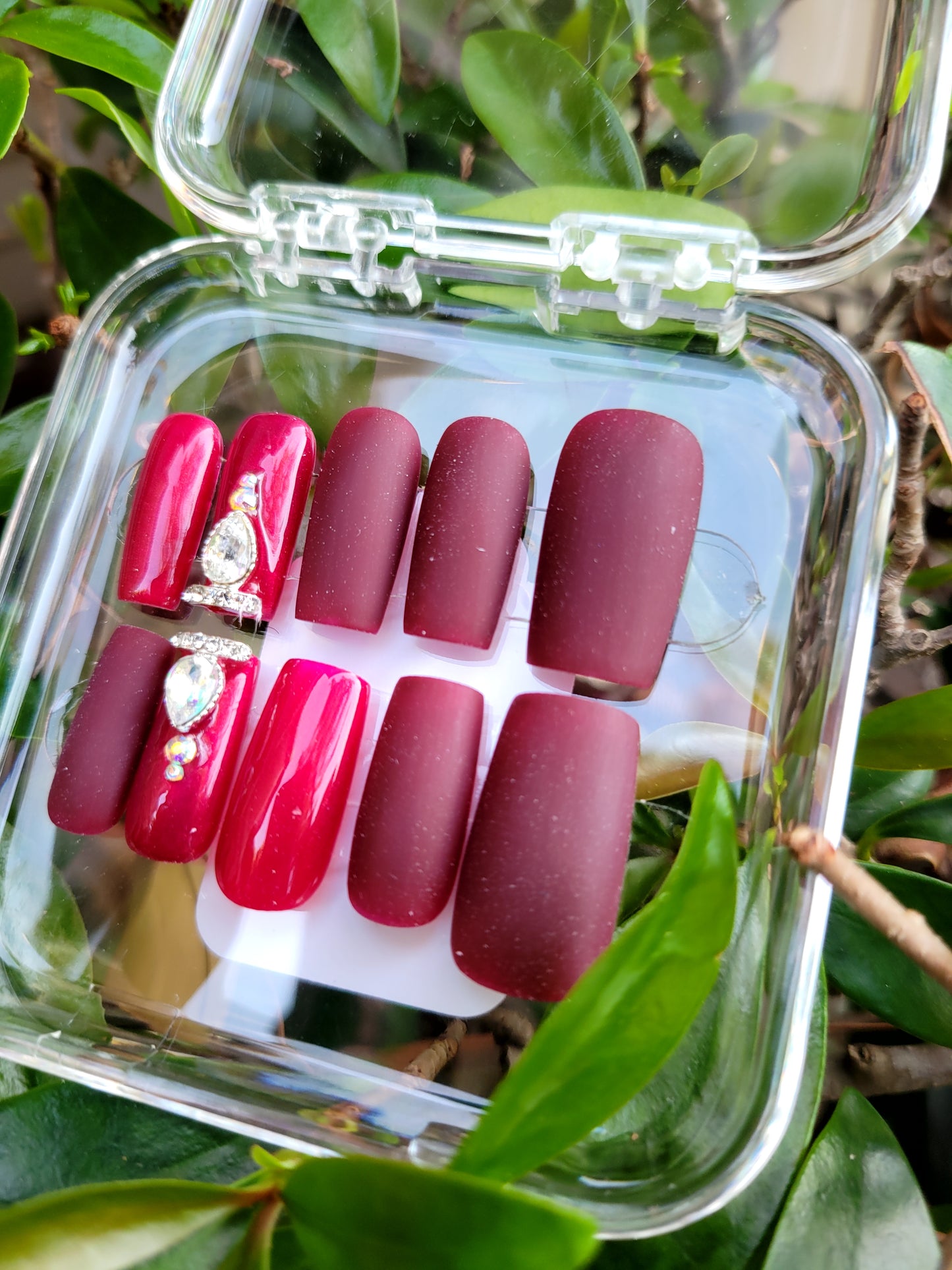 Blood Goddess Dark Red Square Custom Reusable Glue On Medium Square Gel Press On Nail Set
