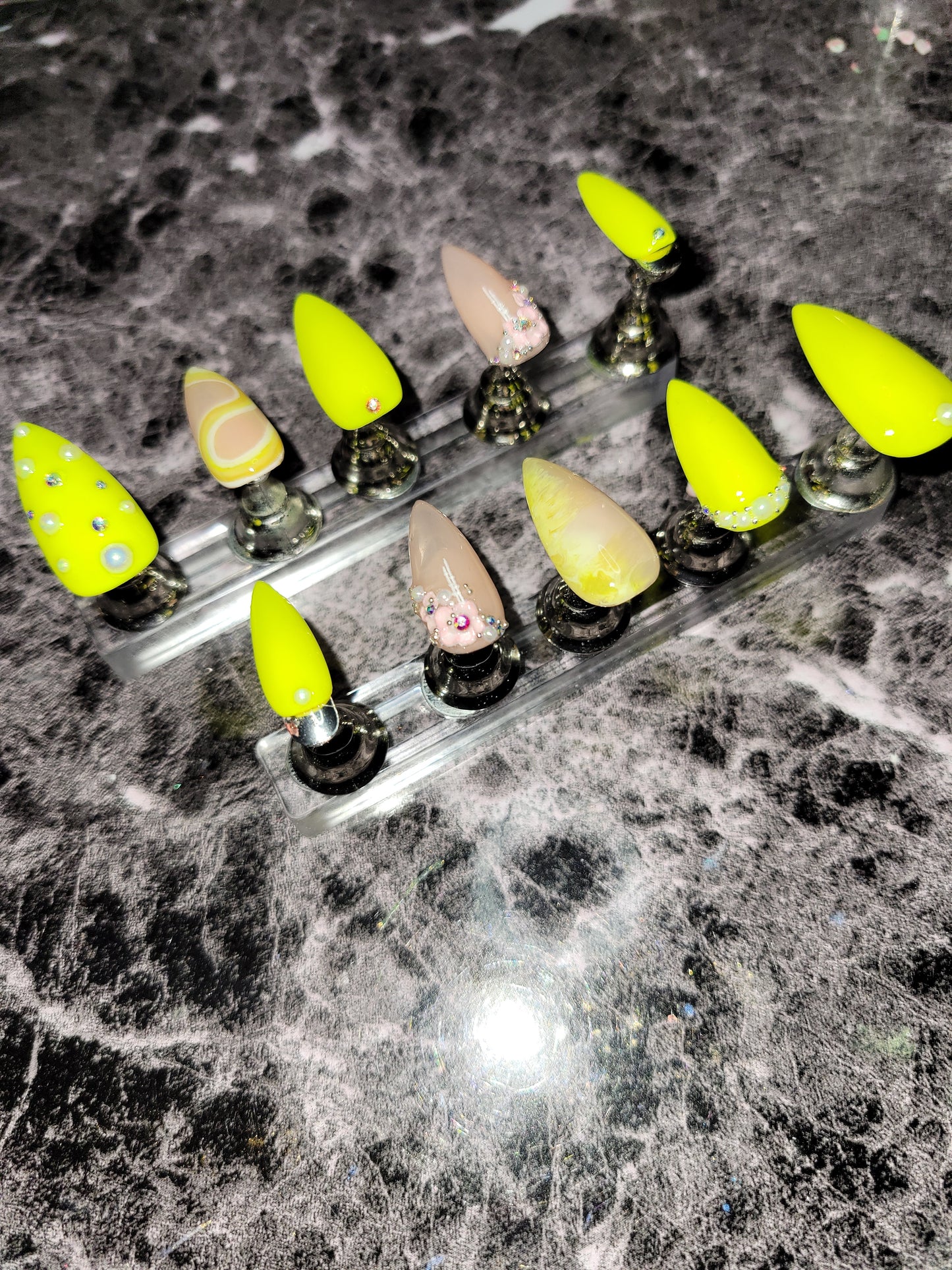 Neon Yellow Stilleto Custom Press On Reusable Gel Nail Set