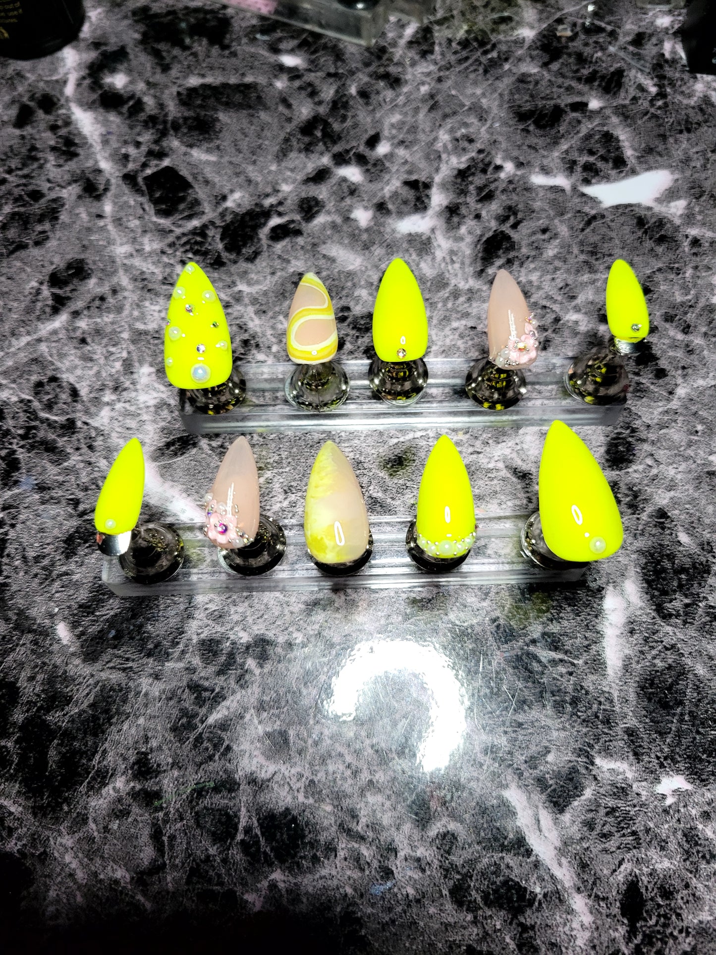 Neon Yellow Stilleto Custom Press On Reusable Gel Nail Set