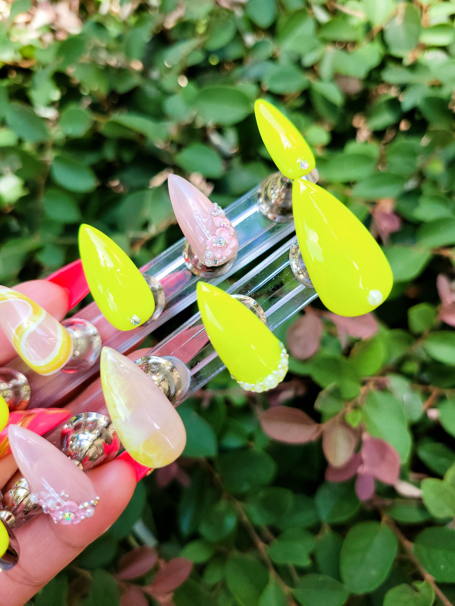 Neon Yellow Stilleto Custom Press On Reusable Gel Nail Set