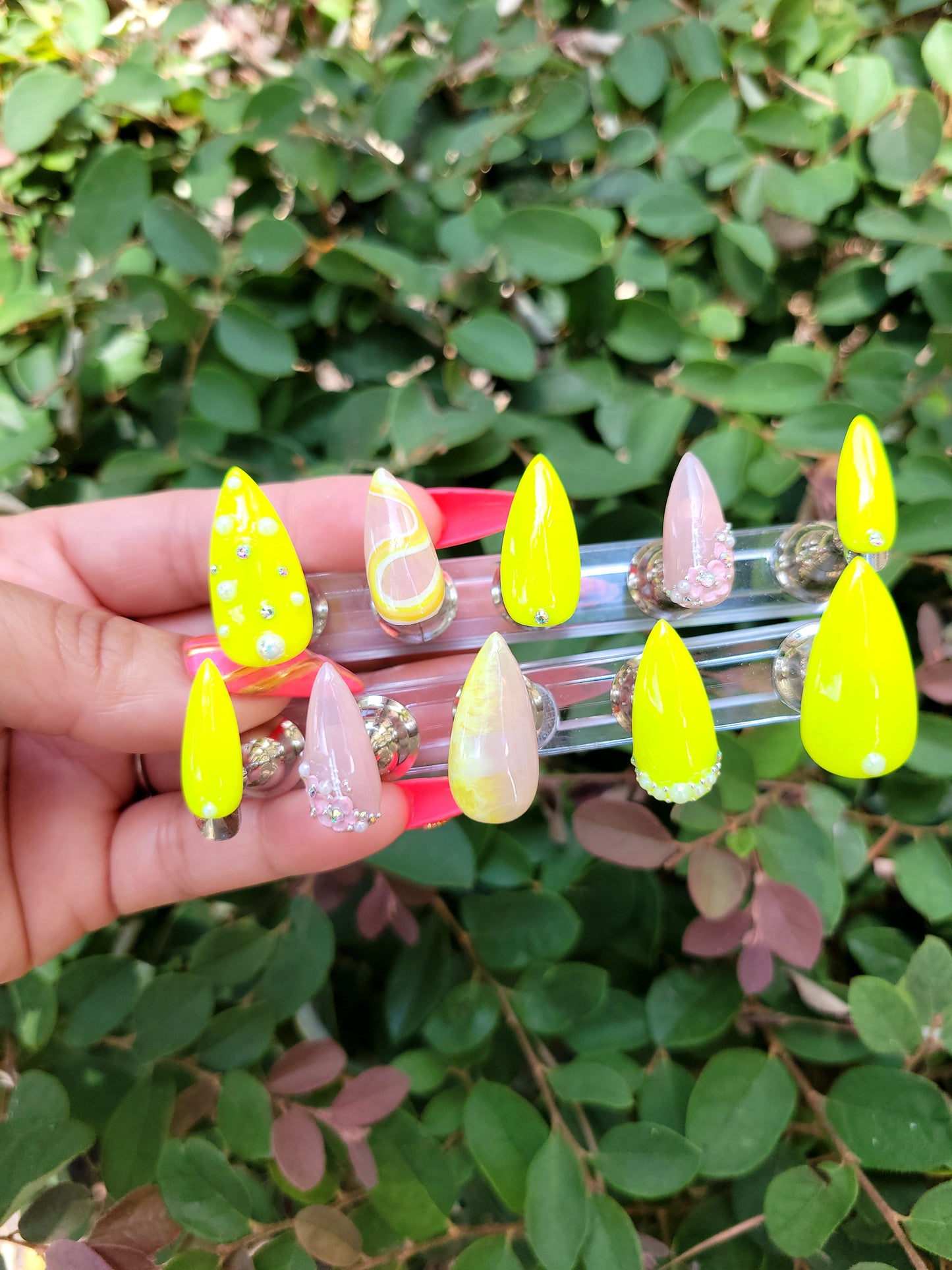 Neon Yellow Stilleto Custom Press On Reusable Gel Nail Set